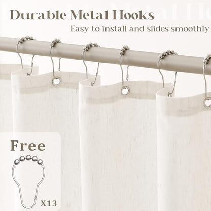 Cream Linen Shower Curtain for Bathroom Water Repellent 72x72 Inch | Natural Neutral, Boho Farmhouse Aesthetic, Shower Curtains, Bath, Sheer, Cloth Fabric, Drapes with Hooks Sets, 72 x 72 Inches - color: Natural, size: 72"W x 72"L (Pack of 1)