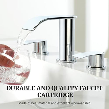 Ultimate Unicorn 8 inch Bathroom Faucet Chrome, Waterfall Bathroom Faucet with Metal Pop-up Sink Drain Stopper and 2 Supply Hoses,2 Handle Widespread Faucets for Vanity Sink 3 Holes | Waterfall Bathroom Faucet with Metal Pop-up Sink Drain and 2 Supply Hos