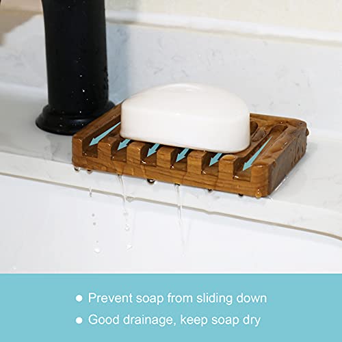 HTB Soap Dish with Slanted Waterfall Design,Teak Wood Bar Soap Holder | Soap Saver Keep Soap Bar Dry,Extend Soap Life,Non-slip Soap Tray for Shower,Bathroom,Sink,Kitchen,Countertop,Self Draining - color: 1pcs