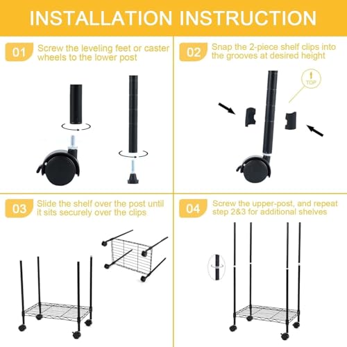Simple Deluxe Heavy Duty 6-Shelf Shelving, 29.92'' D x 13.98'' W x 71.65'' H Adjustable Wire Shelving with Hanging Hooks and Wheels, Black - color: Black, size: 6-Tier
