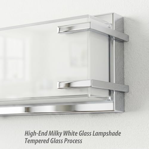 URSOLA LED Bathroom Light Fixtures Over Mirror 16” Vanity Light with Milky White Lampshade 4000K Daylight Chrome Finishing Bath Bar (Chrome) - color: Chrome, size: 16inch