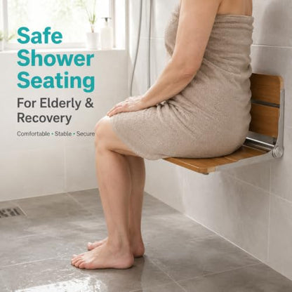 Upgraded Wide Bracket Wall Mounted Folding Shower Seat, Heavy Duty Waterproof Fold Down Shower Bench with Stainless Steel Bracket, Foldable Shower Chair for Inside Shower, 400 lbs Capacity, Brown - color: Brown