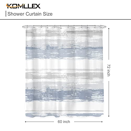 Abstract Blue Modern Gray White Striped Neutral Bathroom Shower Curtain Set | 60Wx72H Geometric Watercolor design, waterproof HD print with fast-drying fabric and 12 hooks. - color: A1-blue Grey, size: 60"W x 72"L (Pack of 1)