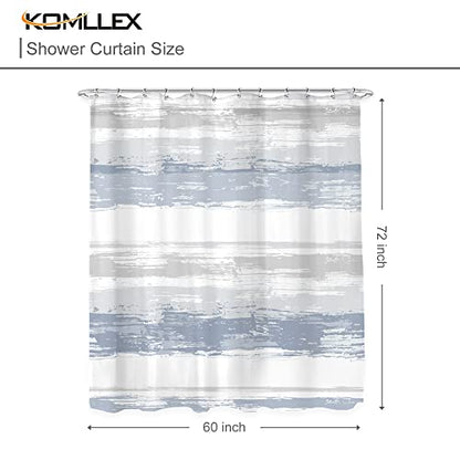 Abstract Blue Modern Gray White Striped Neutral Bathroom Shower Curtain Set | 60Wx72H Geometric Watercolor design, waterproof HD print with fast-drying fabric and 12 hooks. - color: A1-blue Grey, size: 60"W x 72"L (Pack of 1)