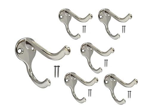 QCAA Coat Hat Hook, Heavy Duty for Wall Hanging, Zinc Die Cast, Satin Nickel, Made in Taiwan, 6 Pack - color: Heavy-Satin NKL, size: 6 Pack