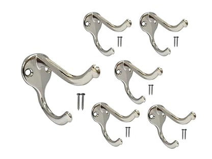 QCAA Coat Hat Hook, Heavy Duty for Wall Hanging, Zinc Die Cast, Satin Nickel, Made in Taiwan, 6 Pack - color: Heavy-Satin NKL, size: 6 Pack