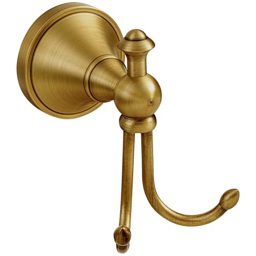 Antique Brass Towel Hook, Brass Bathroom Robe Hook, Rustic Double Towel Hooks Bath Farmhouse Coat Clothes Hook Wall Mounted for Bathroom Kitchen Washroom - color: Antique