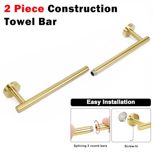 NearMoon Bath Towel Bar, Thicken Stainless Steel Shower Towel Rack Holder Wall Mounted for Bathroom, 24-lnch Overall Length-21-lnch Usable Hanging Space (1 Pack, Brushed Gold) - color: Brushed Gold, size: 24 Inch