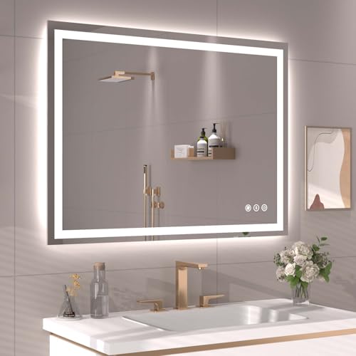 Snowdool 40 x 30 in LED Bathroom Mirror, Front and Backlit, Anti-Fog | Front and Backlit, 3 Color Temperatures, Anti-Fog, Tempered Glass - size: 40"L x 30"W