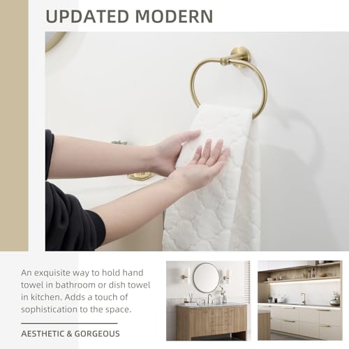 Angle Simple Bathroom Towel Ring, Swivel Hand Towel Holder, Brushed Gold | SUS304 Stainless Steel, Oval Modern Dishrag Hanger for Kitchen, Move Back & Forth, Screws Wall Mount - color: Oval - Brushed Gold