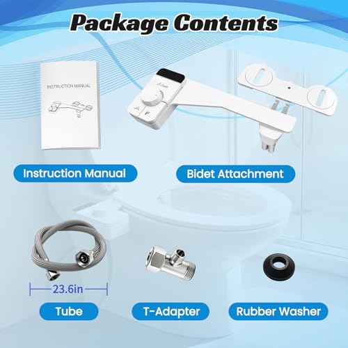 Bidet Attachment for Toilet,Ultra Thin,Self-Cleaning Dual Nozzles | Adjustable Water Pressure,Non-Electric,Rotate Button Control,One Click Detach,Fits Most Toilets,Cold Water,White,Square