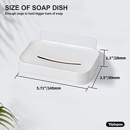YOHOM 2PCS Adhesive Soap Dish with Drain Tray White Shower Bar Soap Holder Wall Mounted Bathroom Hanging Soap Tray Holder for Tub Plastic - color: Adhesive Soap Dish White