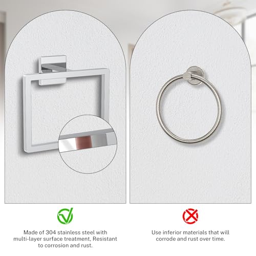 Polished Chrome Towel Ring Square Hand Towel Holder Towel Hanger Bathroom Hardware Accessories Stainless Steel Wall-Mounted Towel Rack - color: Polished Chrome, size: 1 Pc