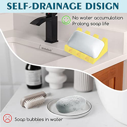 Self Draining Silicone Soap Dish Holder Waterfall Tray, 2 Pack Yellow - color: Yellow, size: 2