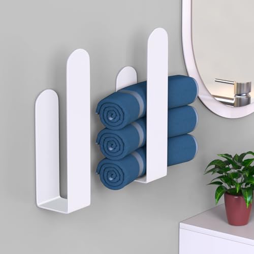 HUFEEOH 2 Pack Adhesive Hand Towel Holder, Kitchen Towel Rack Towel Bars Wall Mounted, Stainless Steel Bath Towel Hanger for Bathroom Hotel Kitchen (White, 8 Inch(2PC)) - color: White, size: 8 Inch (2PC)