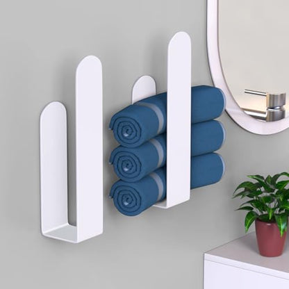 HUFEEOH 2 Pack Adhesive Hand Towel Holder, Kitchen Towel Rack Towel Bars Wall Mounted, Stainless Steel Bath Towel Hanger for Bathroom Hotel Kitchen (White, 8 Inch(2PC)) - color: White, size: 8 Inch (2PC)