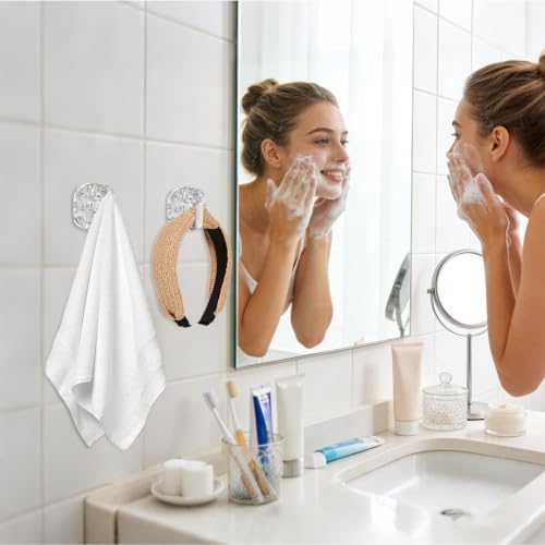 Adhesive Towel Hooks for Bathrooms 4 Pieces Waterproof Coat Hanger | Water Wave Texture Adhesive Wall Towel Hooks for Toilet Shower Door Clothing Coat Purse Key Hat Backpack Bag Wreath - color: Silver