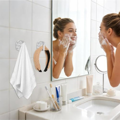 Adhesive Towel Hooks for Bathrooms 4 Pieces Waterproof Coat Hanger | Water Wave Texture Adhesive Wall Towel Hooks for Toilet Shower Door Clothing Coat Purse Key Hat Backpack Bag Wreath - color: Silver