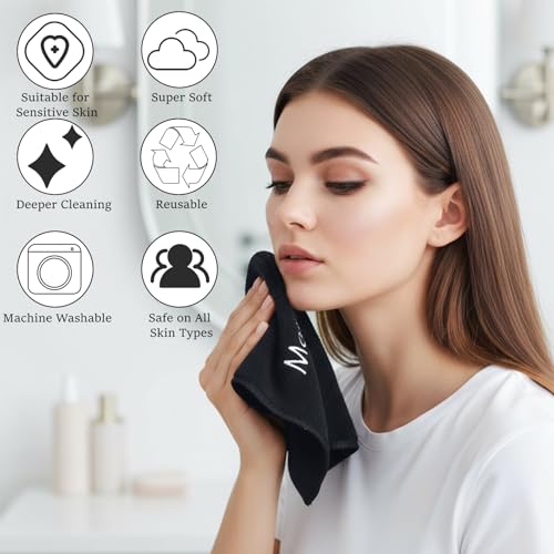 DEAYOU 20 Pack Makeup Towels Black, Soft Microfiber Washcloths for Face, 13" x 13" Quick Dry Makeup Remover Cloth, Reusable Facial Towels for Cleansing Hand, Hosts, Women, Skin Care, Bathroom