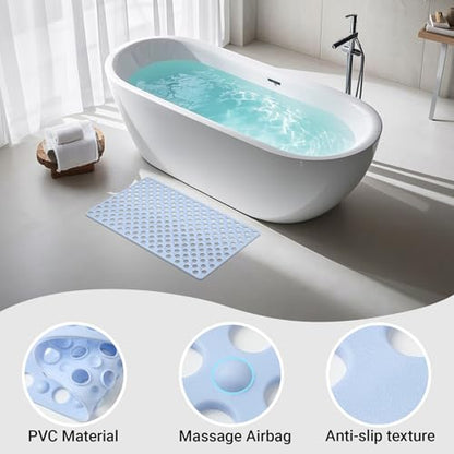 Non Slip Bathtub Mat and Shower Mat 31x17 inch,Bath Mat with Quick Dry Drain Holes and Suction Cups, Soft Comfortable Safe Bathroom Mat for Bath Tub, Floor, Tile (Light Blue) - color: Light Blue
