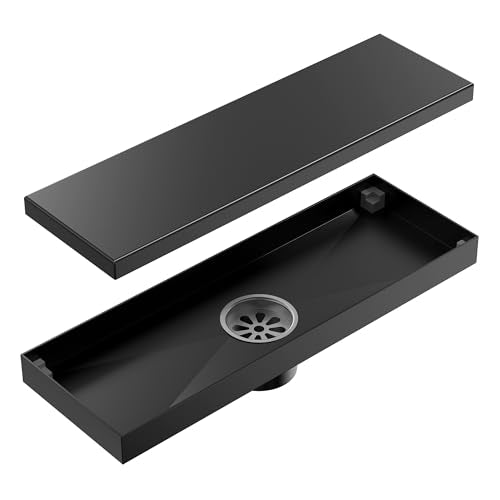 12 Inch Linear Shower Drain with Tile Insert Grate, Matte Black 2-in-1 Invisible Floor Drain, cUPC Certified 304 Stainless Steel Trench Drain with Hair Strainer