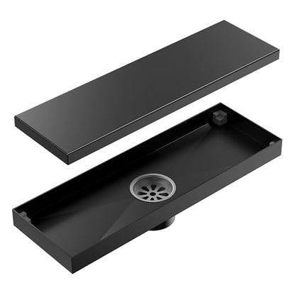12 Inch Linear Shower Drain with Tile Insert Grate, Matte Black 2-in-1 Invisible Floor Drain, cUPC Certified 304 Stainless Steel Trench Drain with Hair Strainer