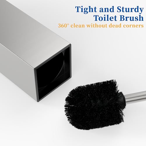 RUACQ Toilet Brush and Holder Set, Square, Brushed Nickel | SUS304 Stainless Steel Handle, Toilet Cleaner Brush with Durable Scrubbing Bristles, Splash-Proof - color: Brushed Nickel, size: 1 pack