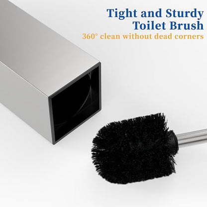 RUACQ Toilet Brush and Holder Set, Square, Brushed Nickel, 2 Pack | SUS304 Stainless Steel Handle, Toilet Cleaner Brush with Durable Scrubbing Bristles, Splash-Proof - color: Brushed Nickel, size: 2 packs