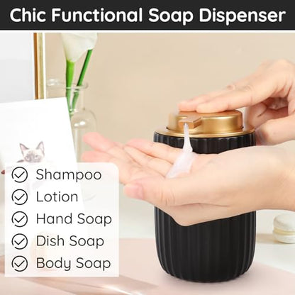 Segbeauty Ceramic Liquid Soap Dispenser, 10.8oz Refillable Black Lotion Soap Dispenser with Pump, 320ml Bathroom Countertop Soap Dispenser Kitchen Creams Containers Bottle Decorative Pump Bottle - color: Black Golden, style: Dispensing