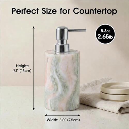 Natural Marble Soap Dispenser, Round Stone Hand Soap Pump for Bathroom & Kitchen Countertop, Rust-Proof Stainless Steel Pump, Heavy Duty Refillable Lotion Dispenser (1, Jade Blossom) - color: Jade Blossom