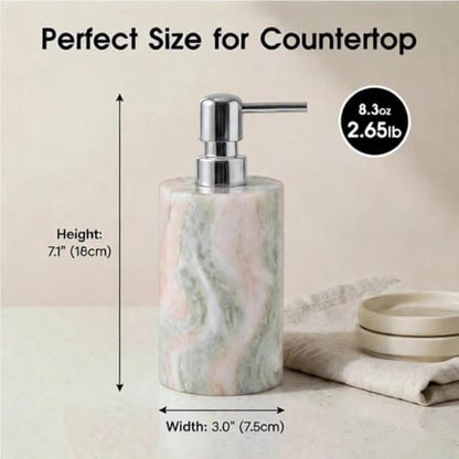 Natural Marble Soap Dispenser, Round Stone Hand Soap Pump for Bathroom & Kitchen Countertop, Rust-Proof Stainless Steel Pump, Heavy Duty Refillable Lotion Dispenser (1, Jade Blossom) - color: Jade Blossom