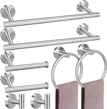 8 Pieces Bathroom Towel Rack Set, Includes 2PCS 23.6 inch Towel bar, 2PCStowel Hook, 2 PCS Towel Ring, 2PCS Toilet Paper Holder-Brushed Nickel Bathroom Accessories Sets - color: Brushed Silver, size: 8pcs-24inch
