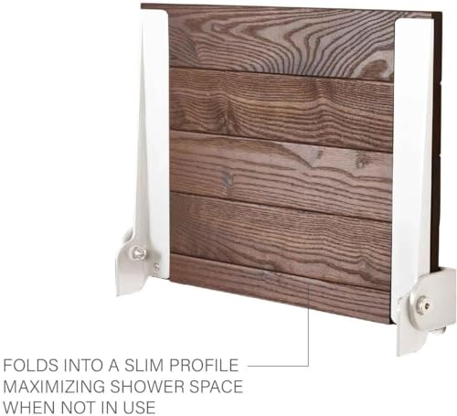 Seachrome 18 inch Silhouette Slimline Folding Wall Mount Shower Bench Seat, Natural Ash Wood Thermacor Seat with Matte Black Frame - color: Walnut Ash Wood With Matte Black Frame
