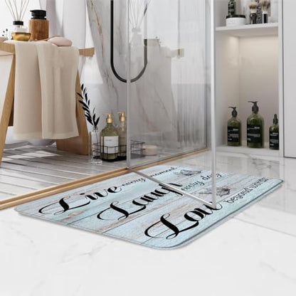 Live Laugh Love Bath Mat Rustic Teal Wooden Board Butterflies Inspirational Quotes Positive Motto Phrase Bathroom Kitchen Toilet Rugs,18x48 Inch - size: 1'6" x 4' (Rectangular)