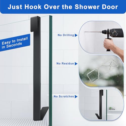 Shower Door Hooks 12 in, Shower Hooks for Towels, Heavy Duty Drilling-Free Extended Towel Hooks for Bathroom Frameless Glass Door, Over The Door Towel Hooks 3 Packs Black - size: 12 IN-Black