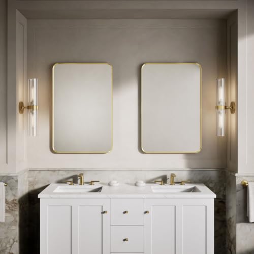 Kohler Essential 24 in. W x 36 in. H Rectangular Framed Wall Mount Bathroom Vanity Mirror in Moderne Brushed Gold - color: Modern Brushed Gold, size: 36"L x 24"W, style: Rectangle