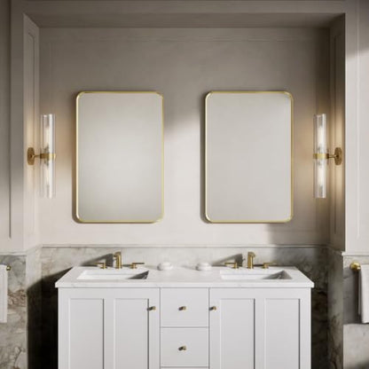 Kohler Essential 24 in. W x 36 in. H Rectangular Framed Wall Mount Bathroom Vanity Mirror in Moderne Brushed Gold - color: Modern Brushed Gold, size: 36"L x 24"W, style: Rectangle