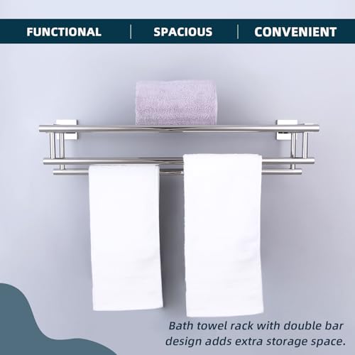 Angle Simple Bathroom Towel Rack, Towel Bar with Shelf, Polished Chrome | 23.62-In, SUS304 Stainless Steel, 2 Bars Design Separate Dry Wet Towels, Enough Space for Hanging Needs, Drill Screws Mount - color: Polished Chrome, size: 23.62-Inch