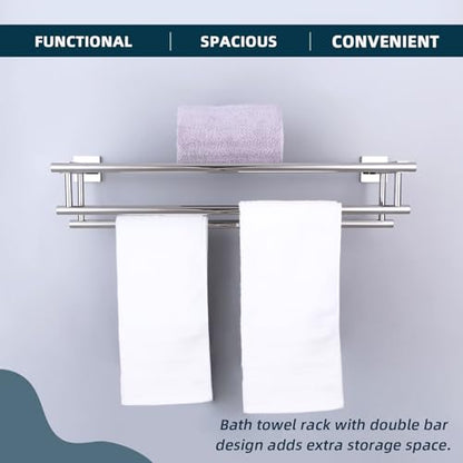 Angle Simple Bathroom Towel Rack, Towel Bar with Shelf, Polished Chrome | 23.62-In, SUS304 Stainless Steel, 2 Bars Design Separate Dry Wet Towels, Enough Space for Hanging Needs, Drill Screws Mount - color: Polished Chrome, size: 23.62-Inch
