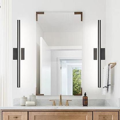 SineRise LED Modern Bathroom Vanity Light Bar (32-Inch, 3000K/4000K/6000K), Matte Black Dimmable Modern Acrylic Bathroom Wall Lighting Fixtures Over Mirror - color: Matte Black, size: 32-Inch