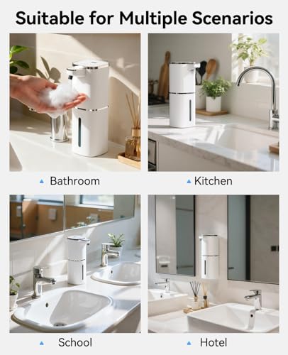 Luxspire 420ml Automatic Foaming Soap Dispenser for Bathroom, White | Touchless foam soap dispenser, IPX5 waterproof, 9 foam levels, LED power display fits hand soap dish wash body wash - color: White
