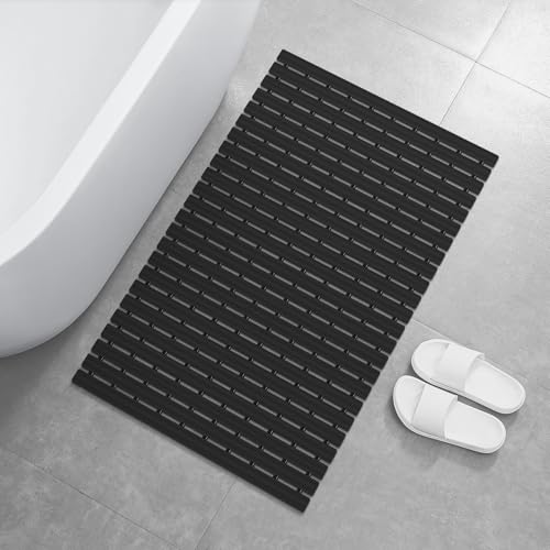 OTHWAY Large Shower Mat, 35.4 x 24 Inch No Suction Cup Shower Mat Non Slip, Quick Drain Non Slip Shower Mats for Inside Shower, Heavy Duty Curlable PVC Stand up Shower Floor Mat, Black - color: Black