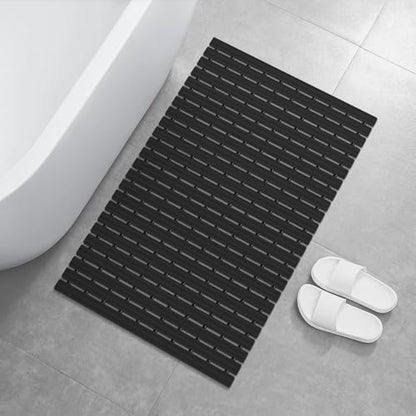 OTHWAY Large Shower Mat, 35.4 x 24 Inch No Suction Cup Shower Mat Non Slip, Quick Drain Non Slip Shower Mats for Inside Shower, Heavy Duty Curlable PVC Stand up Shower Floor Mat, Black - color: Black