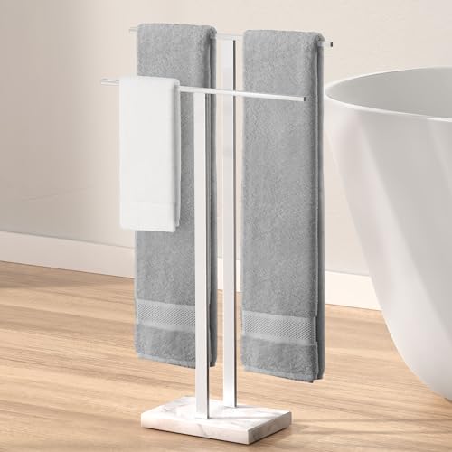 KES Standing Towel Rack for Bathroom with Marble Base, 2-Tier Towel Rack Stand for Floor, SUS304 Stainless Steel Polished Finish, BTH217 - color: Polished Silver, size: 33” H (2-tier)