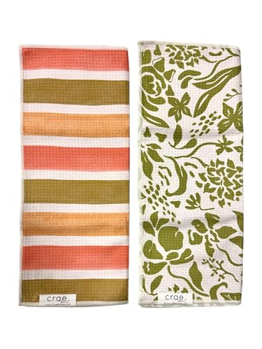 Double-Sided Microfiber Hand Towels, Waffle Kitchen Towels Set for Home Use | 2 Towels, 17x27 Inches, Durable & Soft, Fast Drying, Hand Wash Cloth and Dishcloth, Pat & Tricky, Green/Cream Home Towels Set - color: Pat & Tricky - Green/Cream, size: Double s