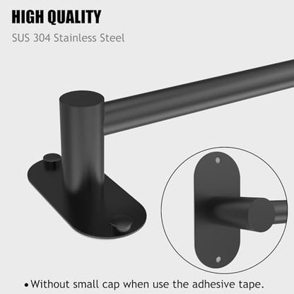 Towel Bar, Adhesive or Drill Wall Mount, Matte Black, 1 Pack | Adjustable 14.4 to 25.2 Inch, 304 Stainless Steel Hand Towel Holder, Round Base Towel Racks for Bathroom, Kitchen Use - color: Standard Length–black