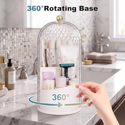 QIYVLOS Toothbrush Holders with Sliding Lid, Rotating 3 Slots Bathroom Organizer Countertop, Tooth Brush Toothpaste Holder Bathroom Counter Stand Caddy for Vanity Makeup Brushes Holder (White) - color: White