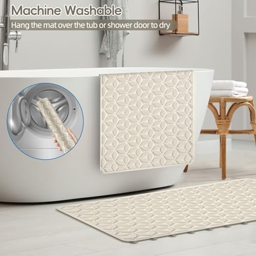 Non-Slip Rubber Bathtub Mat with Suction Cups, 16 × 28 Inch (Beige) | 100% Rubber, Leaf Texture. Vacuum Suction Cups. Soft on Touch. BPA/PVC-Free. Machine Wash. Safe For Bath, Shower, Pet Dogs. - color: Beige, size: 28" x 16" (Rectangular)