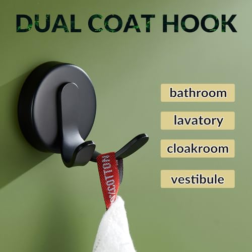 Matte Black Robe Towel Hook, Heavy Duty 11 lbs, Wall Mounted | Rust-resistant Double Wall Hook for Bathroom Kitchen Entryway, Towels, Robes, Coats, Bags Storage Hook, Anti-drop Design