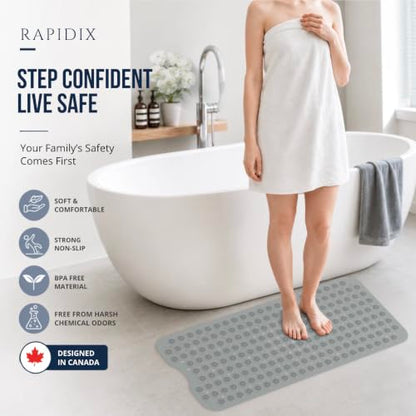 Bathtub Mat Non-Slip – 39" x 15.5" Extra Long Shower Mat with Suction Cups, BPA Free & Machine Washable, Textured Bath Mat for Tub, Ideal for Kids, Seniors & Pregnant Women, Gray - color: Gray